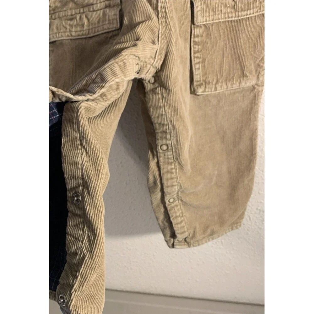 OSHKOSH B'GOSH Bib Overalls 2T 24 Mos Lined Khaki Tan Corduroy Pockets Farm